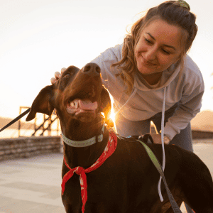 dog walker from Bull City Pet Care walking a dog in Durham, NC